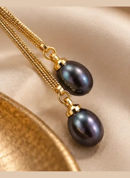 Midnight Pearl Cascade Earrings - Natural Pearl Gold-Tone Drops