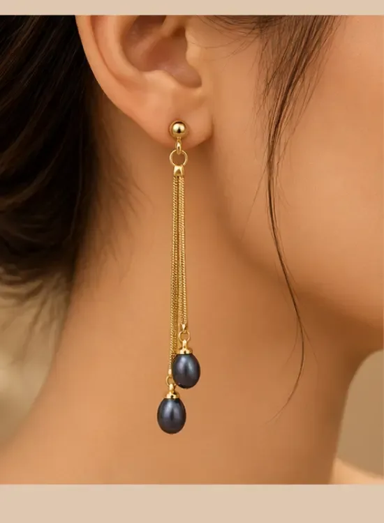 Midnight Pearl Cascade Earrings - Natural Pearl Gold-Tone Drops